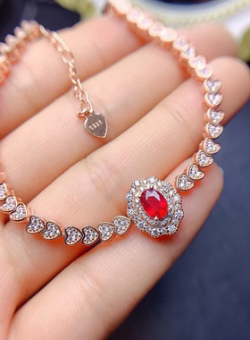 精致天然红宝石手链925银镀18k白金玫瑰金时尚款0.5克拉气质百搭