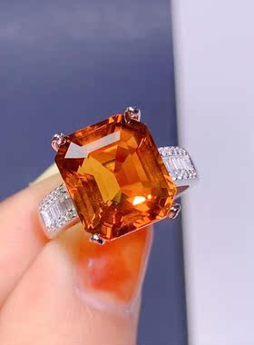 高质感天然黄水晶戒指女厚重宽