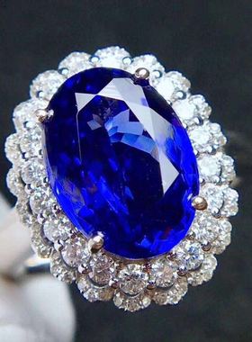 高档奢华纯银戴妃款蓝宝石戒指