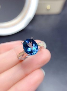 大气天然伦敦蓝925银托帕石戒指