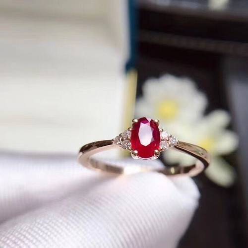 玫瑰金镶天然红宝石戒指女款活口