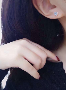 新款天然海蓝宝耳钉女浅色925银镀白金心形宝石精致时尚百搭耳饰