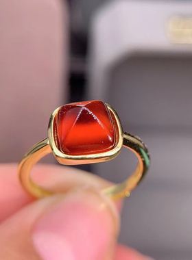 全净体纯银电镀18k金石榴石戒指