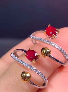 天然无烧鸽血红红宝石戒指925