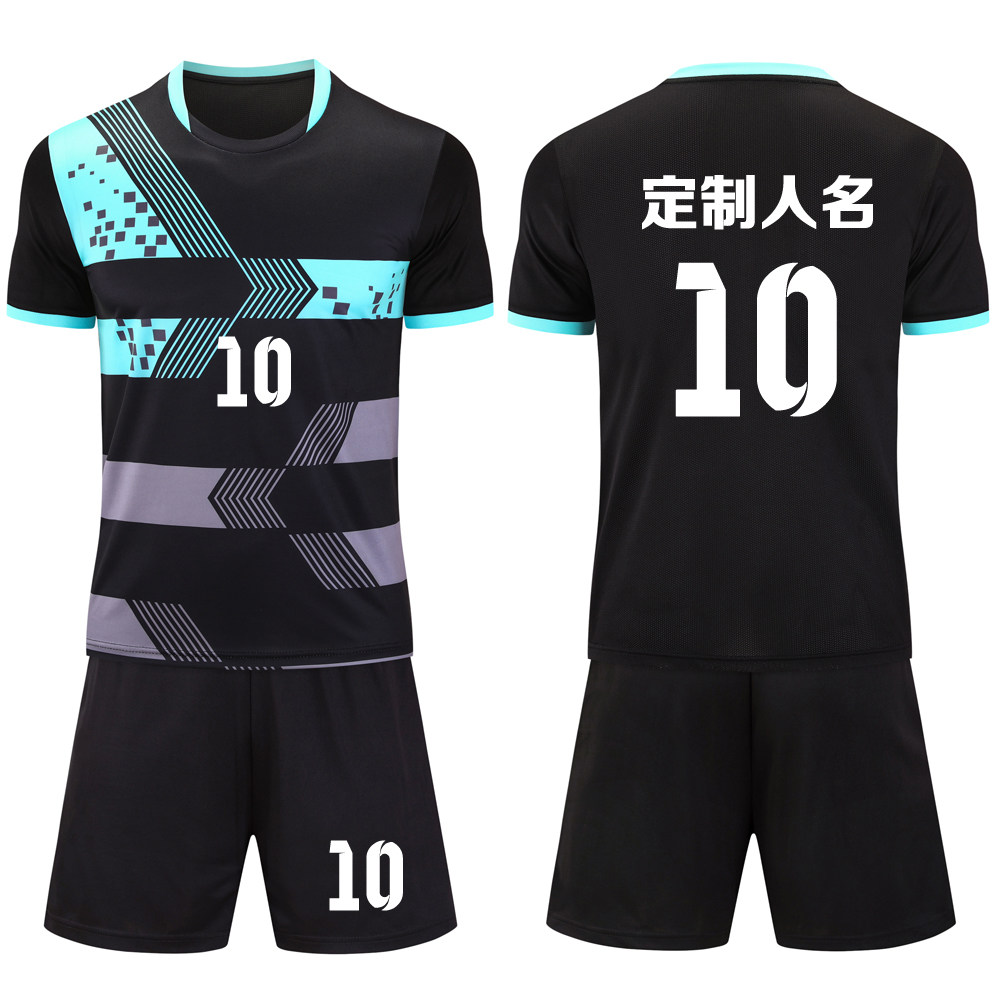 成人儿童学生短袖足球服套装比赛训练队服定制印刷字号 T8黑色