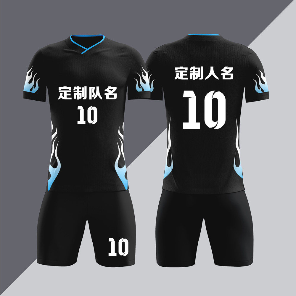 全身数码定制印刷成人儿童足球服套装球衣比赛训练队服LBZ091黑色