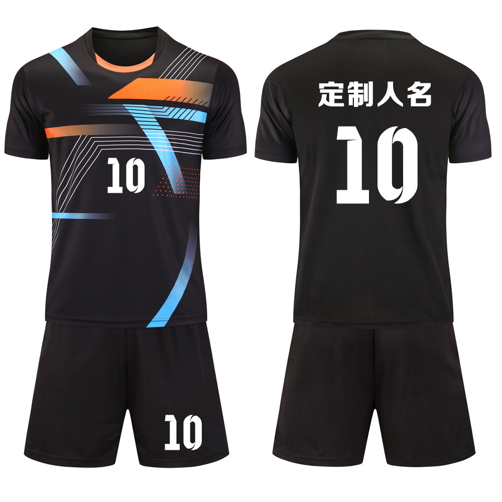 成人儿童学生短袖足球服套装比赛训练队服定制印刷字号 T10黑色