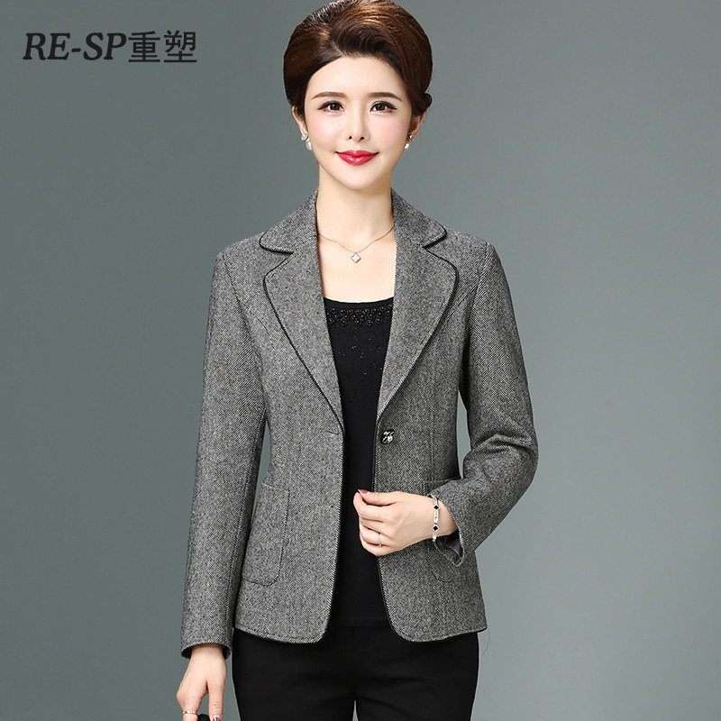 中老年女装春秋外套小西装女40-50岁中年妈妈秋冬薄款羊毛短外套