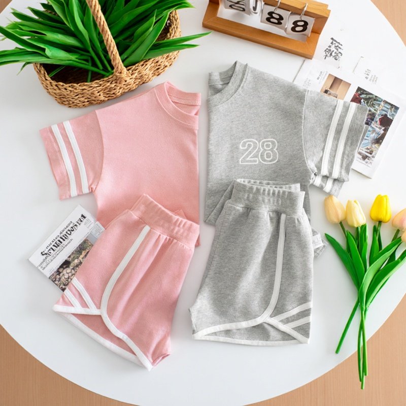 2026夏季新款儿童纯棉短袖运动套装 女童宽松T恤宝宝衣服两件套潮