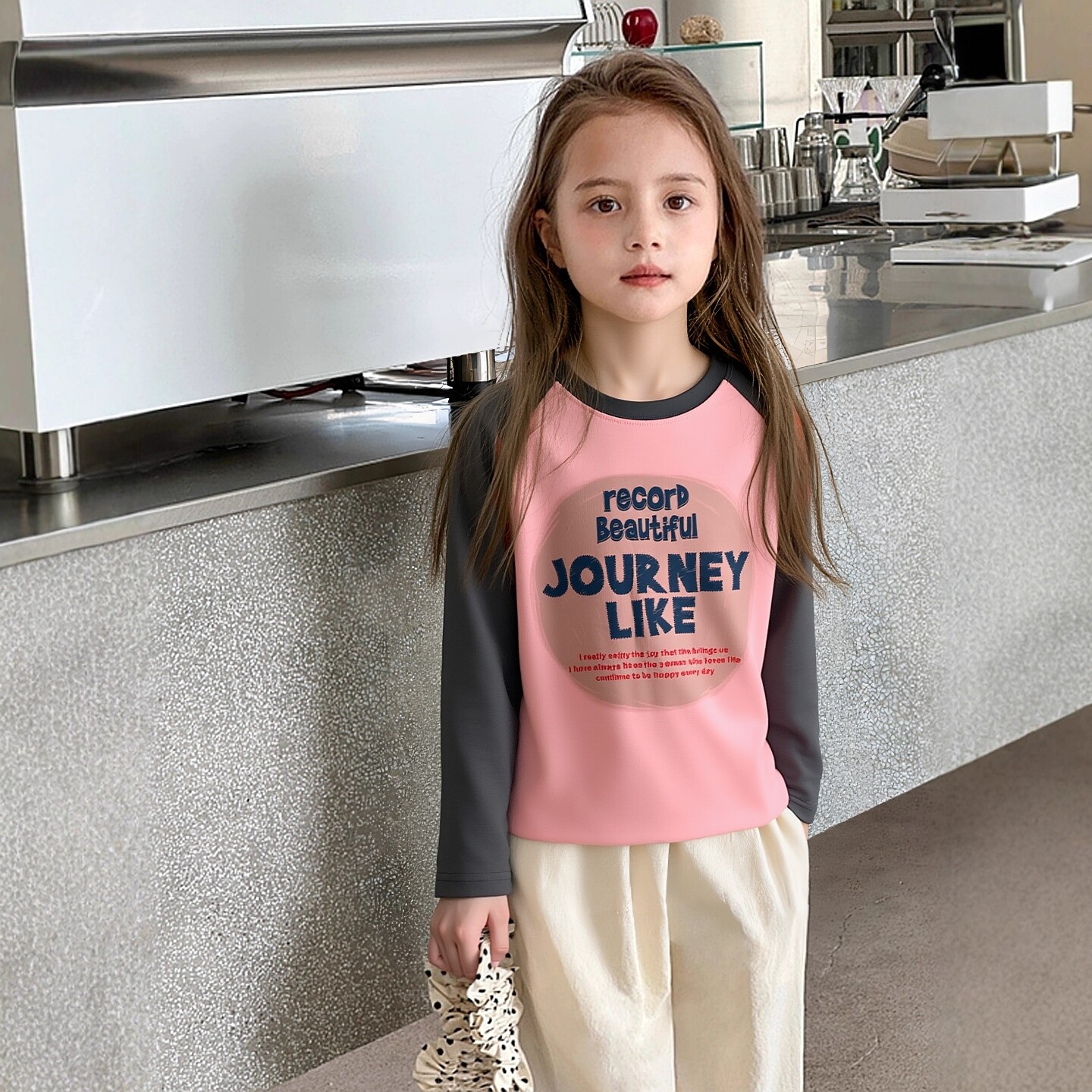 品牌童装中大童女孩亲子款春季洋气学生长袖T恤 青少年打底衫纯棉