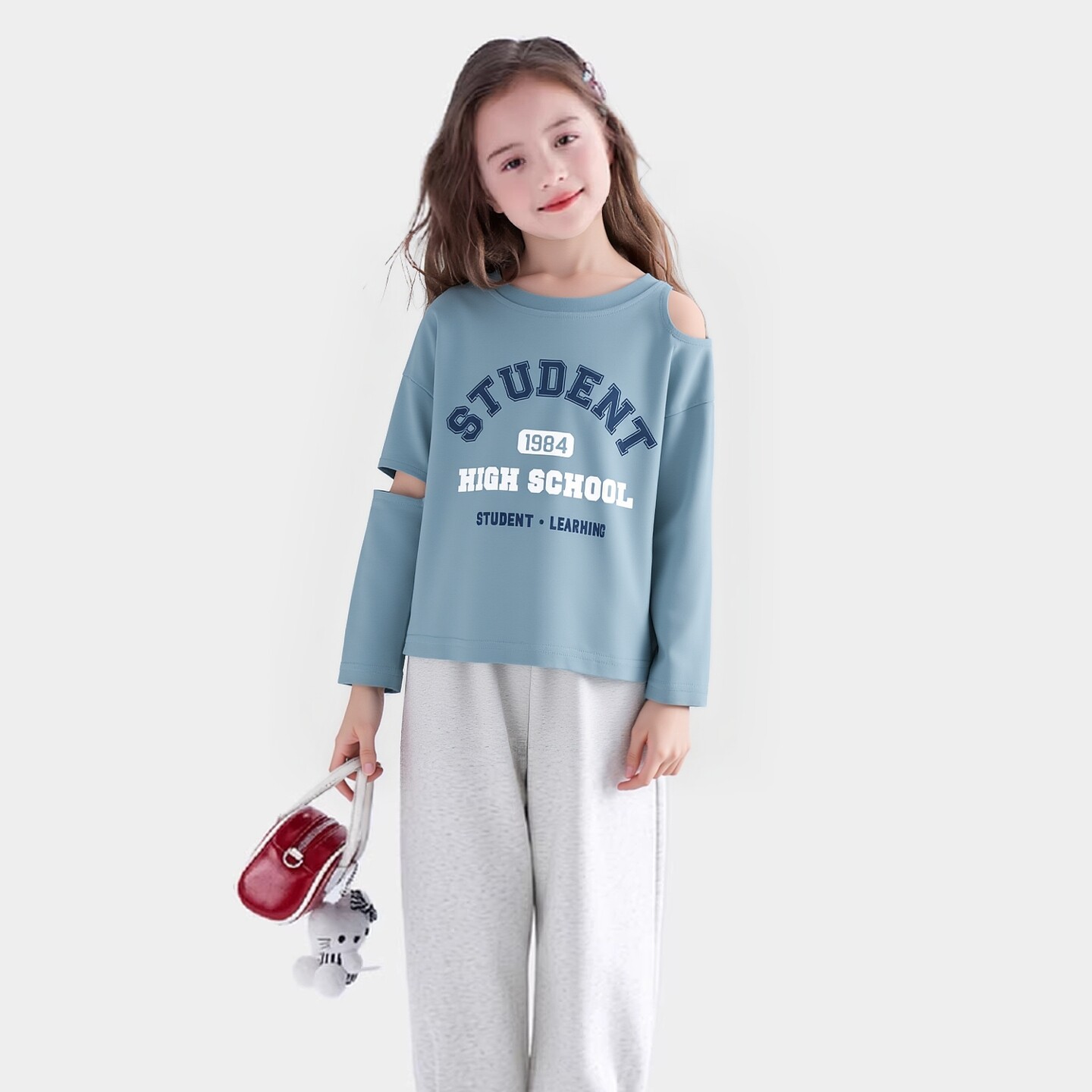 品牌外贸童装春季纯棉长袖T恤新款 2026韩版露肩打底上衣女童字母