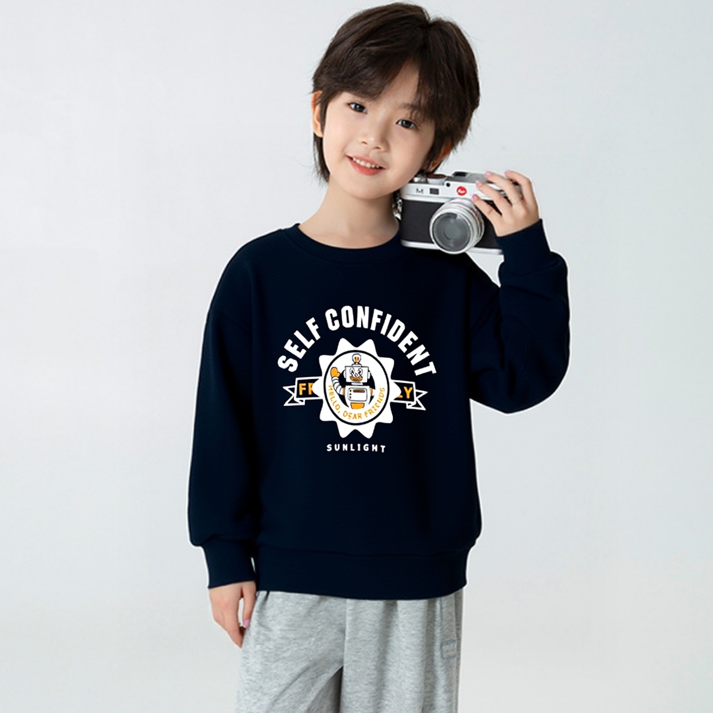 品牌外贸儿童圆领加绒运动卫衣男