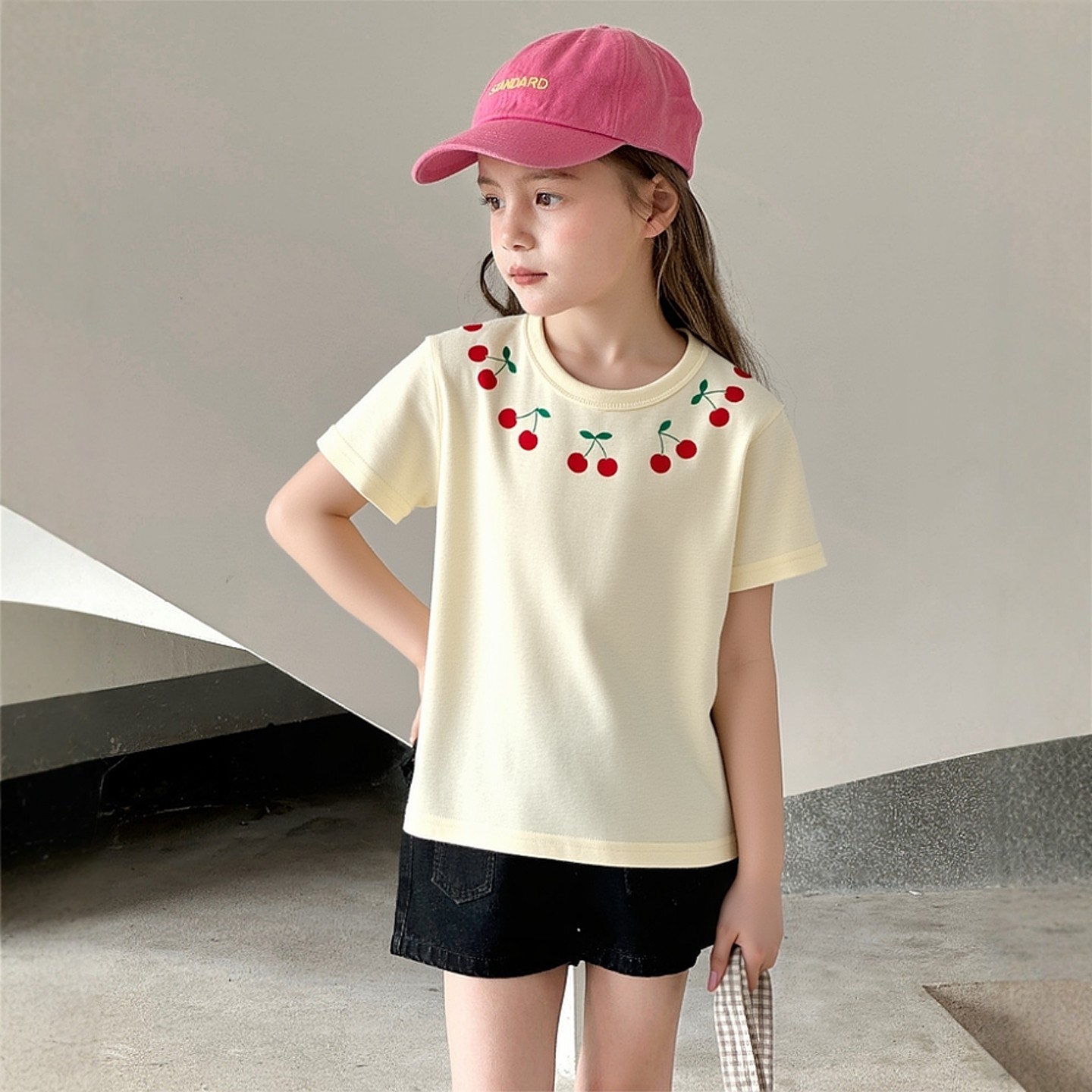 2026夏季新款宝宝衣服 韩版潮童装女童卡通樱桃印花休闲短袖T恤薄