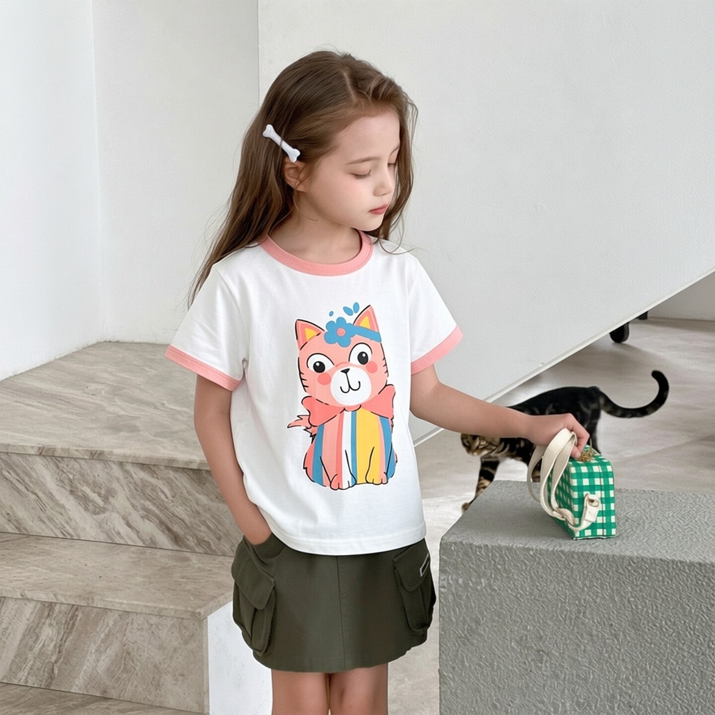 韩版童装夏季新款2026儿童纯棉短袖T恤卡通圆领套头 女孩子的衣服