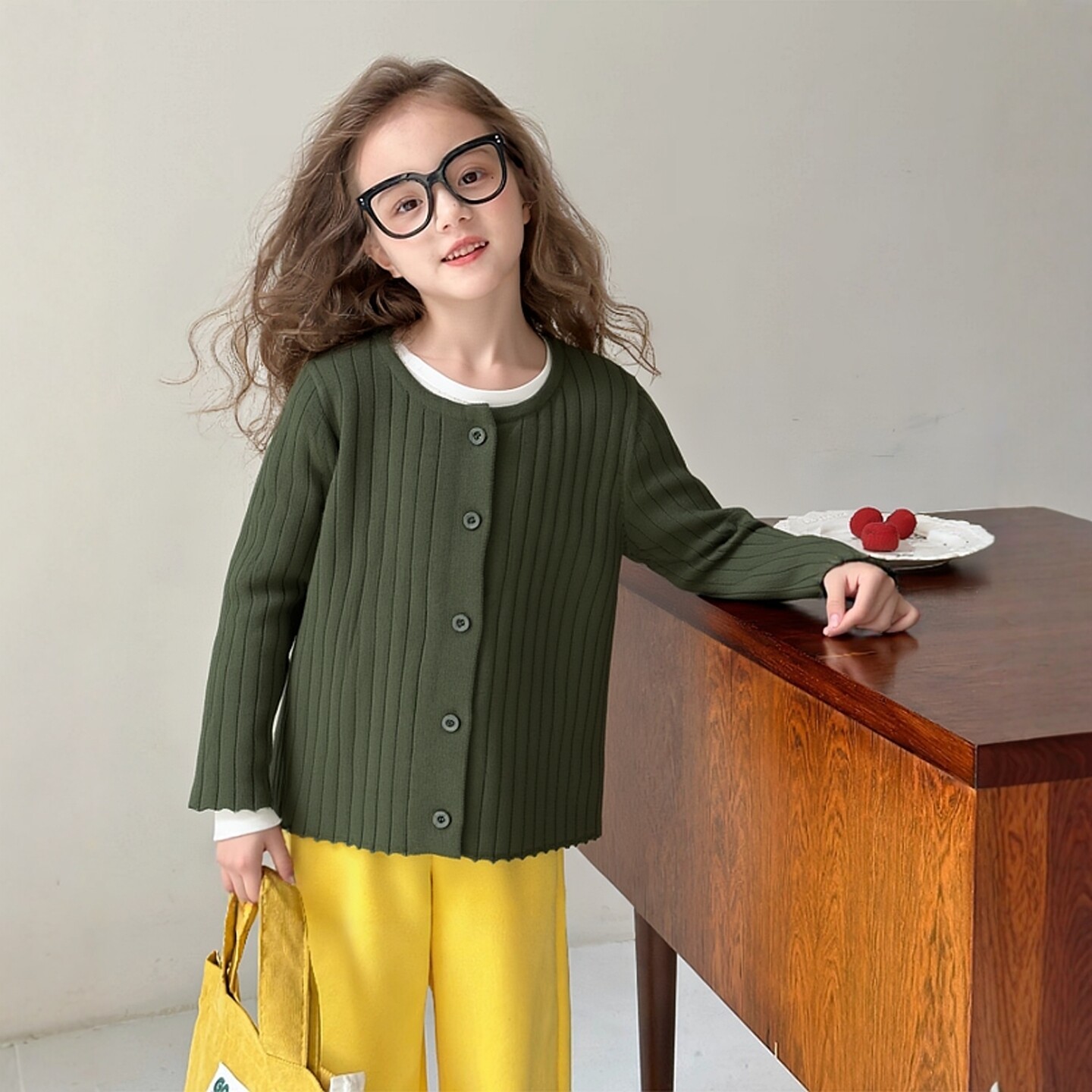 2026春季新款儿童纯棉毛衣开衫 女童纯色披肩针织衫宝宝衣服薄款