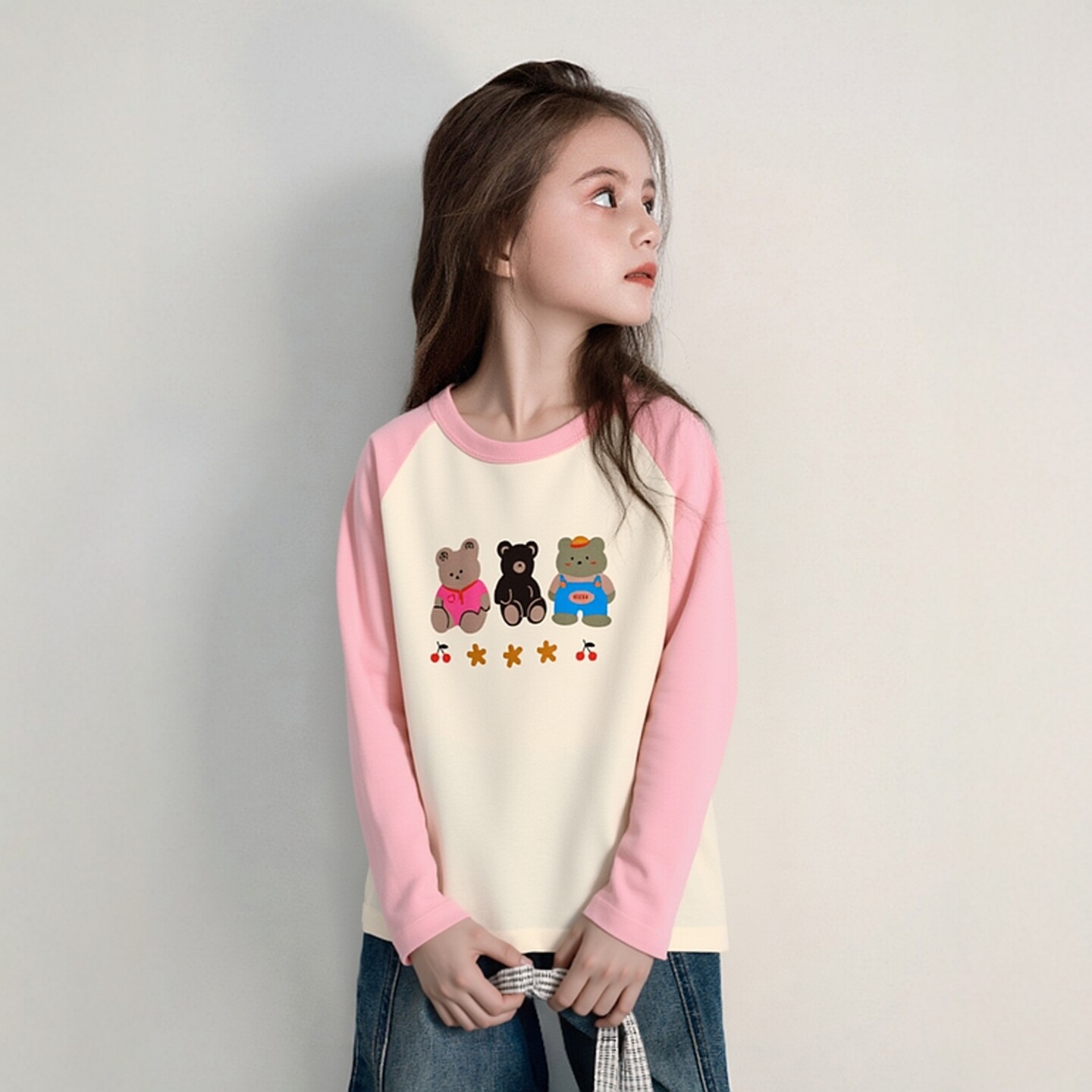 儿童韩版长袖t恤女童卡通小熊印花纯棉打底衫 2026中小童洋气童装