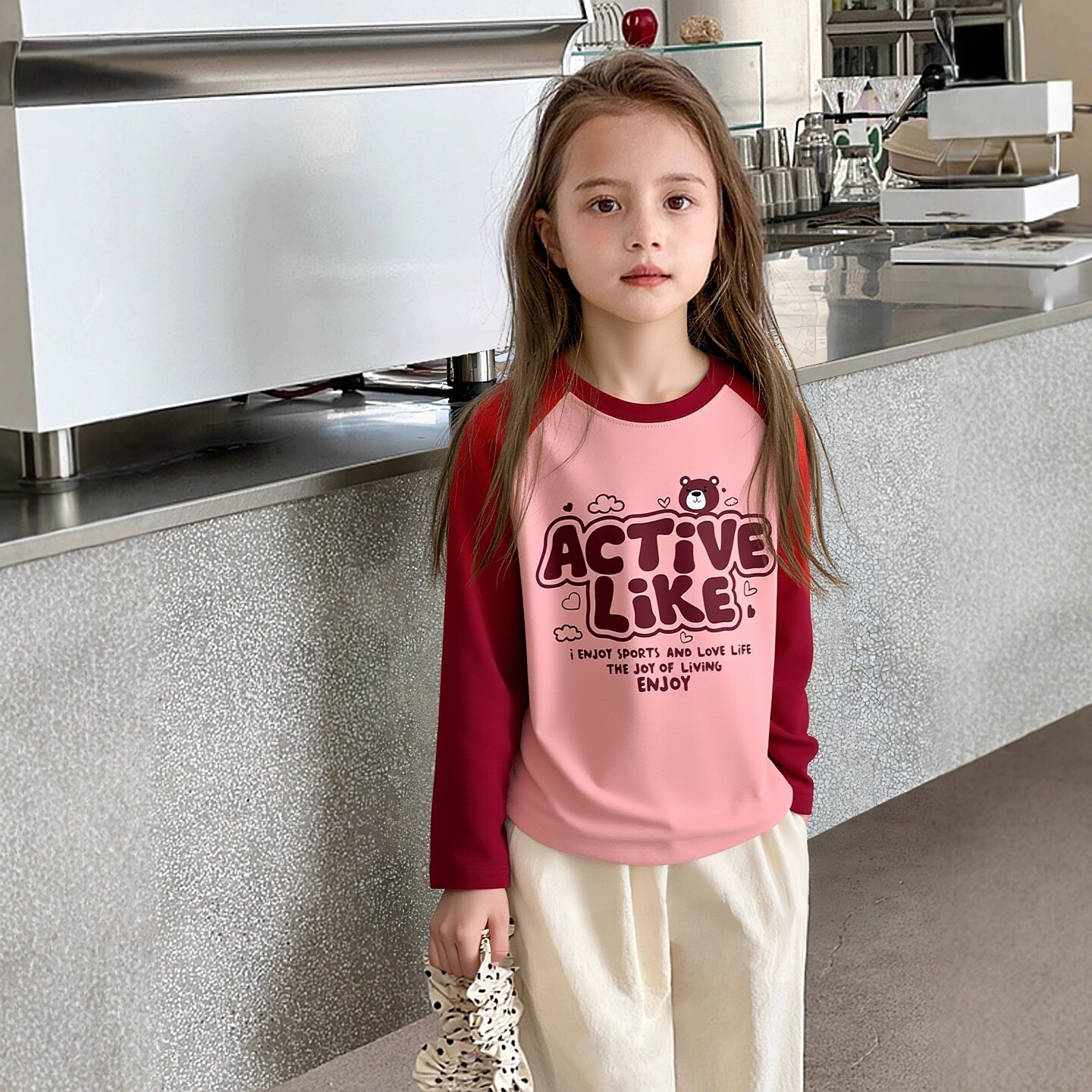 中大童品牌外贸童装长袖纯棉打底衫2026春季女孩宽松T恤亲子衣服