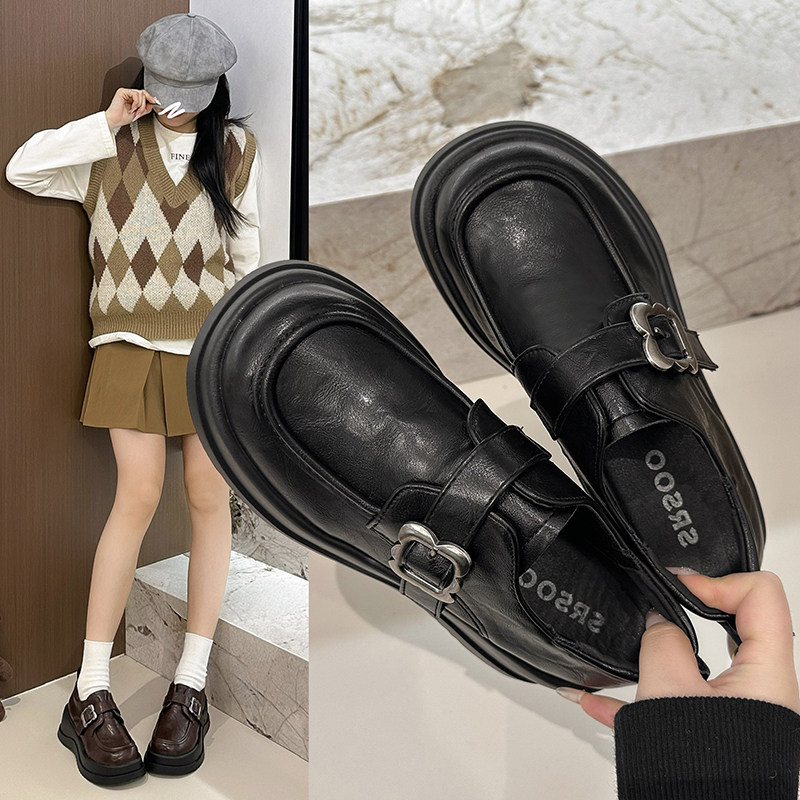 复古厚底乐福鞋女2026春季新款英伦风增高小皮鞋一脚蹬黑色jk单鞋,女鞋,深口单鞋,淘宝优惠券,粉丝福利购,淘宝优惠卷