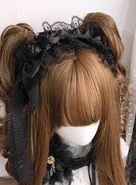 初星家手工优雅 复古黑色花朵发夹发箍发带 Lolita黑色发饰小