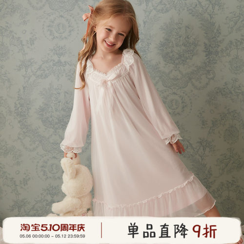 儿童公主睡裙女童春秋蕾丝睡衣