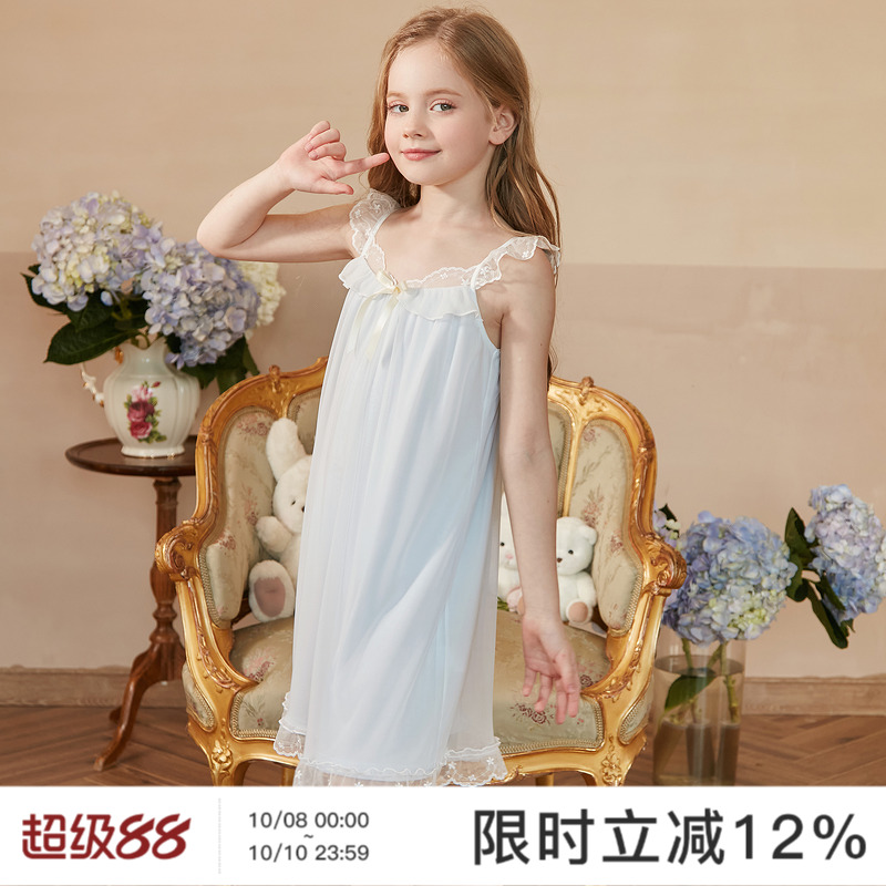 RoseTree女童吊带睡裙儿童夏季薄款冰丝公主风女孩中大童宝宝睡衣