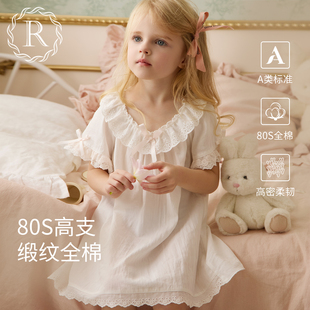 纯棉薄款 RoseTree儿童睡裙女童夏季 宝宝睡衣女孩宫廷公主风家居服