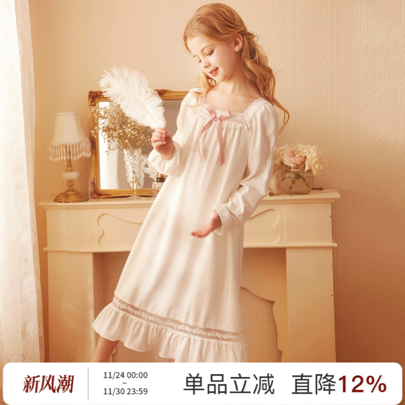 RoseTree纯棉长袖方领公主睡裙