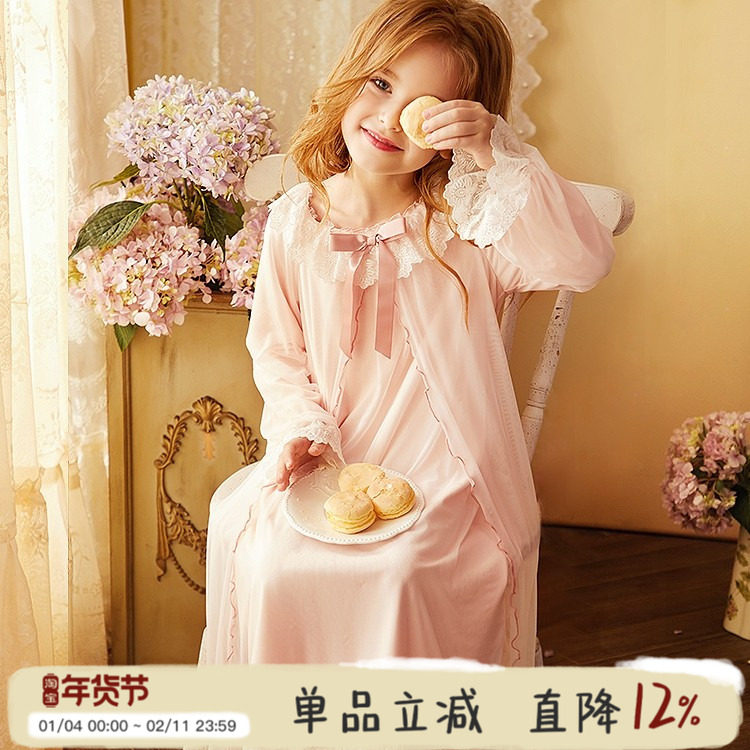 RoseTree女童公主睡裙长袖春秋儿童蕾丝宫廷宝宝女孩亲子冰丝睡衣,童装/婴儿装/亲子装,家居裙/睡裙,淘宝优惠券,粉丝福利购,淘宝优惠卷