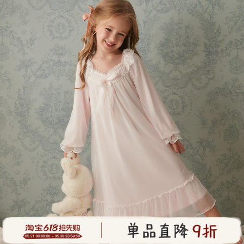 儿童公主睡裙女童春秋蕾丝睡衣