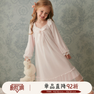 RoseTree儿童公主睡裙女童春秋长袖 蕾丝女孩宝宝中大童宫廷风睡衣