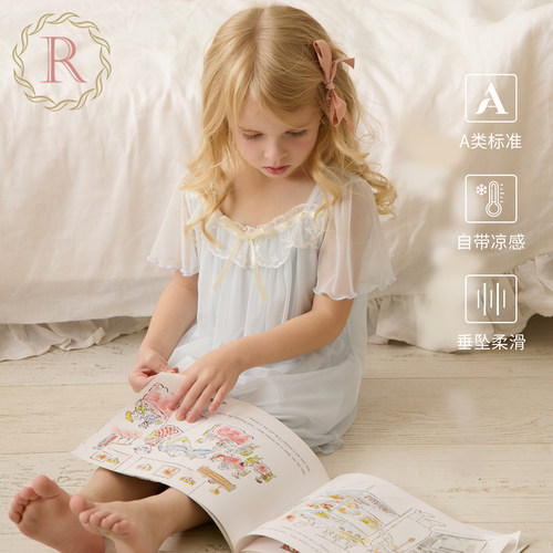 女童夏季薄款公主风蕾丝短睡裙