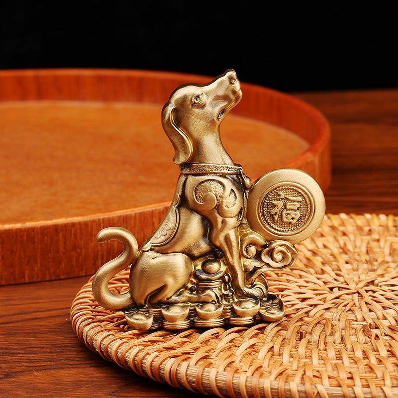 十二生肖狗黄铜摆件坐地生财狗元宝福财狗纯铜器金钱狗工艺品摆设