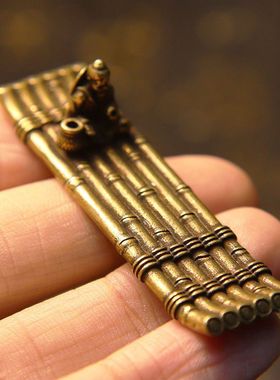 黄铜文创茶道香炉纯铜竹排小香插仿古工艺品摆件家居茶台线香底座