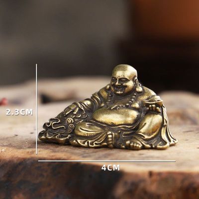 纯黄铜笑口常口弥勒佛大日如来笑佛小摆件