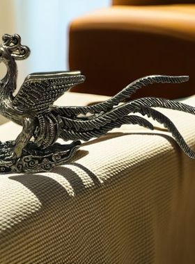 黄铜实心凤凰摆件书房办公桌面茶宠欢喜凤凰手把件创意小铜器