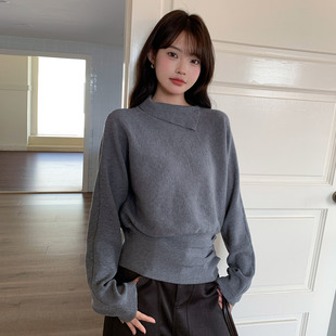 尔给秋冬设计感高领毛衣女洋气时尚百搭显瘦针织衫