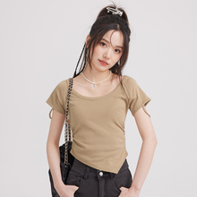 尔给超显身材显瘦收腰不规则设计感小众短款短袖上衣女甜辣风t恤