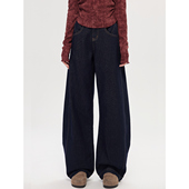 女百搭复古做旧宽松直筒阔腿裤 尔给秋季 显瘦高腰水洗牛仔裤