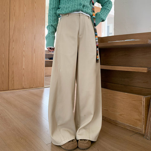 尔给秋冬450克加厚银狐绒莱赛尔休闲阔腿裤女宽松垂感显瘦长裤