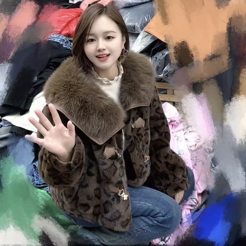 气质大毛领超美仿皮草短外套豹纹纯色短款上衣名媛优雅时尚上衣