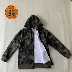 酷帅嘻哈男女情侣款加绒连帽外套迷彩印花ins超火上衣保暖潮牌