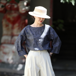 余笙 船领衬衫 游设原创新中式 重工刺绣色织棉塌肩袖