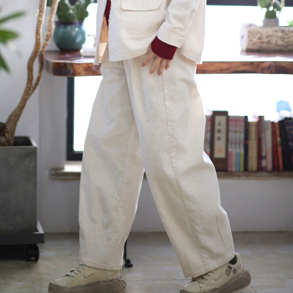 游设计原创纯棉条绒宽松收裤脚休闲裤长裤  素者