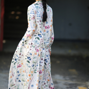 植彩 大摆裙 游设原创水彩植物印花高密棉套装 衬衫