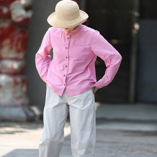 游设原创小翻领蚕丝棉眼睛兜百搭基础款 藕荷 衬衫