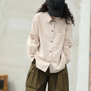游设原创简约翻领廓形近江日晒干长绒棉衬衫 日衫