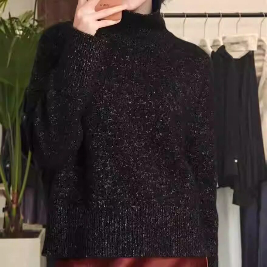 法式金丝闪烁~羊毛牦牛绒针织毛衣女高领针织衫宽松加厚上衣