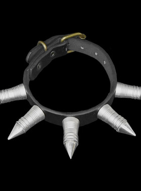 塑料花纹圆台黑色朋克窄皮革手链