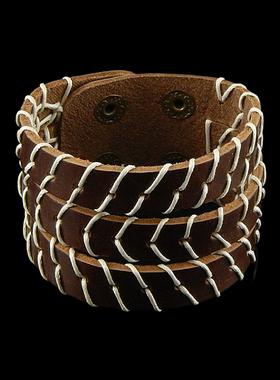 三条柔软咖啡色牛皮白绳朋克手链