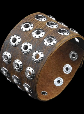 按扣孔眼雄鹰展翅棕自然牛皮手链